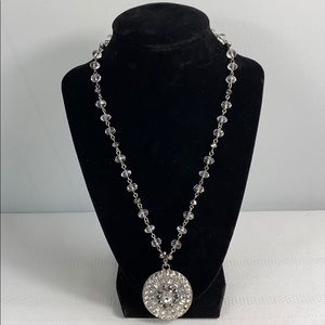 Silver Gray Beaded Rhinestone Pendant Necklace